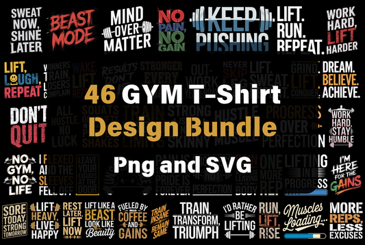 46 Gym T-Shirt Designs Bundle (PNG, SVG)