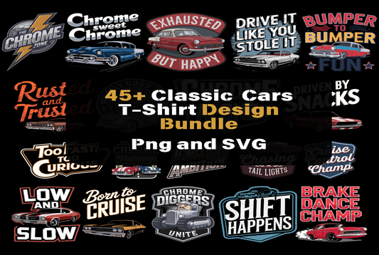 45+ Classic Cars T-Shirt Design Bundle (Png,Svg)