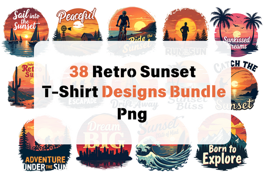 38 Retro Sunset Travel T-Shirt Designs (PNG)